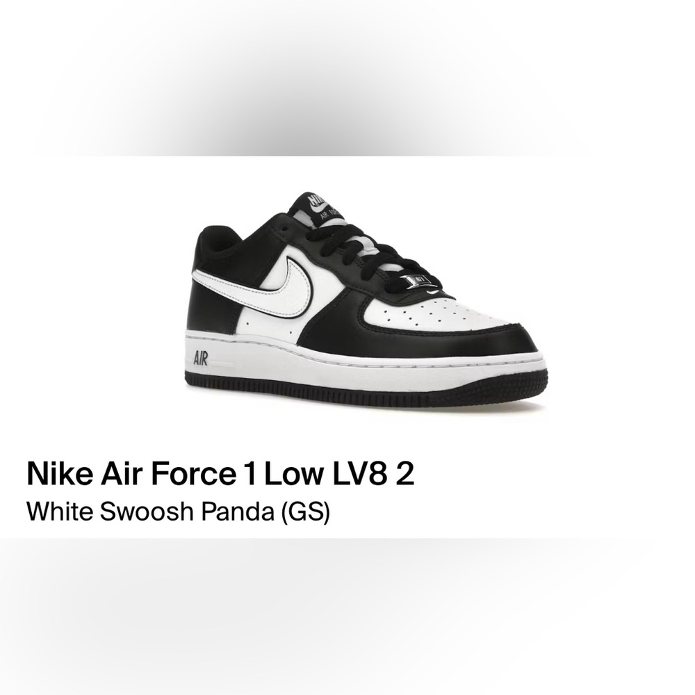 Nike Air Force 1 Low White Swoosh Panda. Youth 5.5. 🐼
